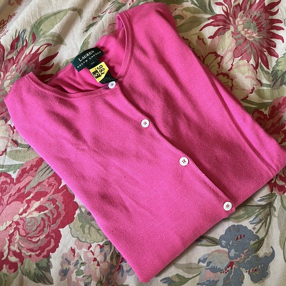 RALPH LAUREN Size 3X Barbie Pink
Cardigan Logo button Front Silk-Blend $138 - Picture 7 of 12